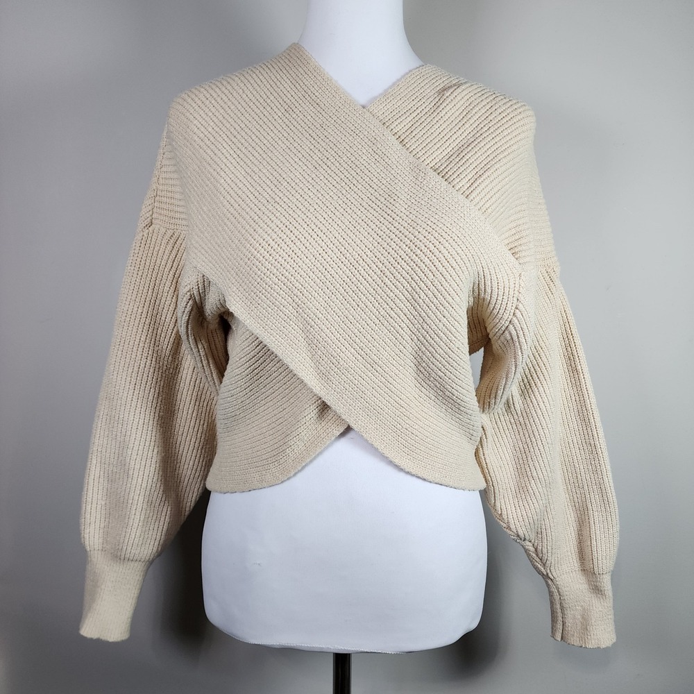 Oak + Fort Wrap Sweater Womens Small Knit Neutral Preppy Wool Blend‎ Capsule Top